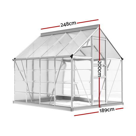 Greenfingers Greenhouse 2.48x1.89x2M Aluminium Polycarbonate Green House Garden Shed