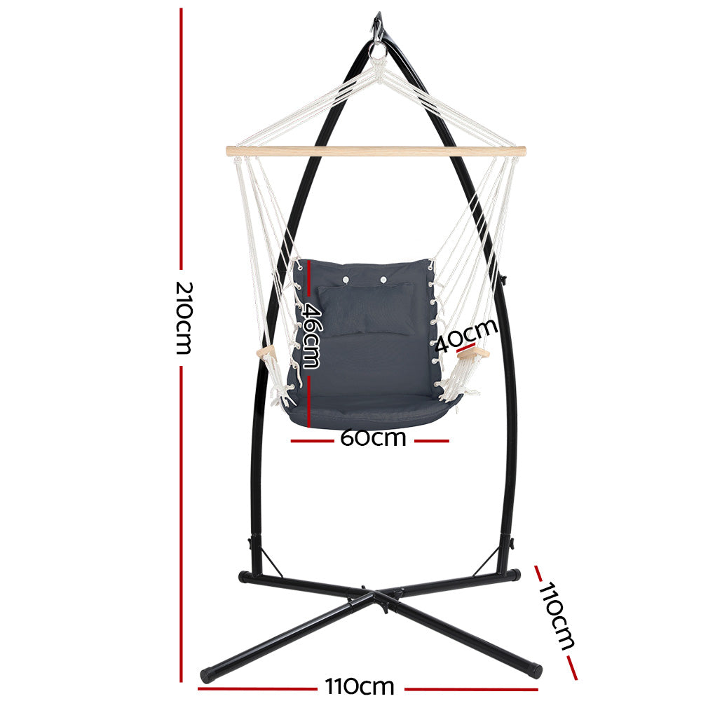 Gardeon Hammock Chair with Steel Stand Armrest Outdoor Hanging Grey