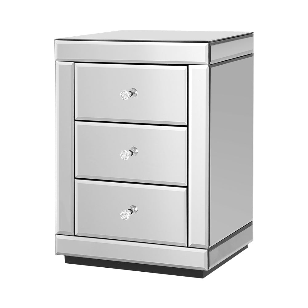 Artiss Bedside Table 3 Drawers Mirrored - PRESIA Silver