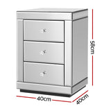 Artiss Bedside Table 3 Drawers Mirrored - PRESIA Silver