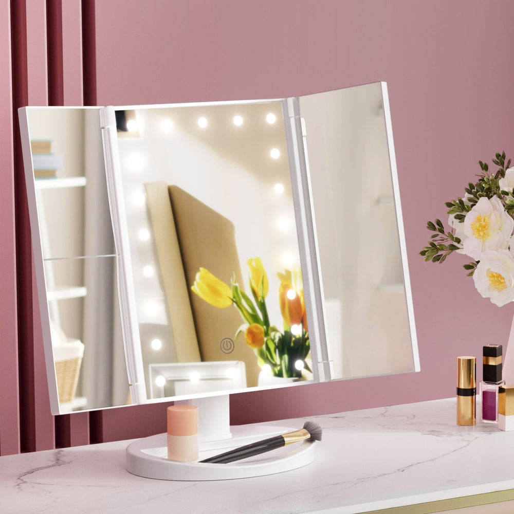 Embellir Makeup Mirror 1X2X3X Magnifying with 22 LED light Tri-fold Storage