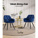 Artiss Dining Chairs Set of 2 Velvet Diamond Tufted Armchair Blue