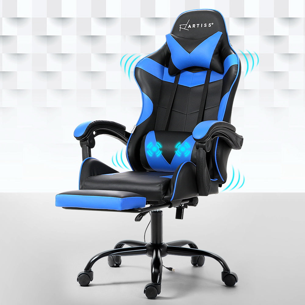 Artiss 2 Point Massage Gaming Office Chair Footrest Blue