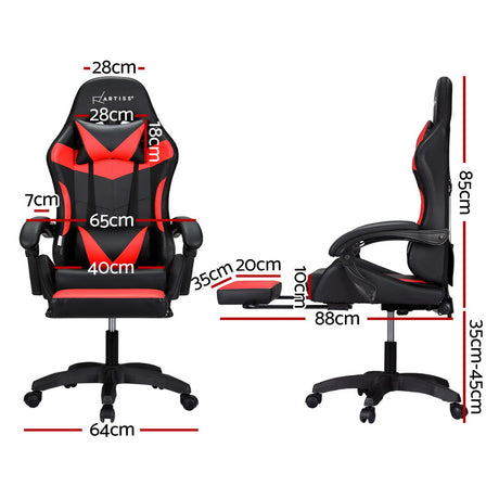 Artiss 6 Point Massage Gaming Office Chair 7 LED Footrest Red