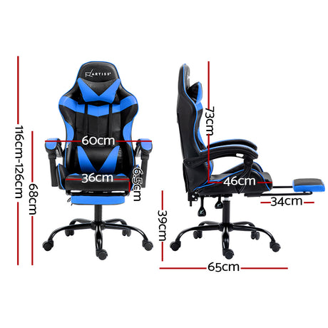 Artiss Gaming Office Chair Recliner Footrest Blue