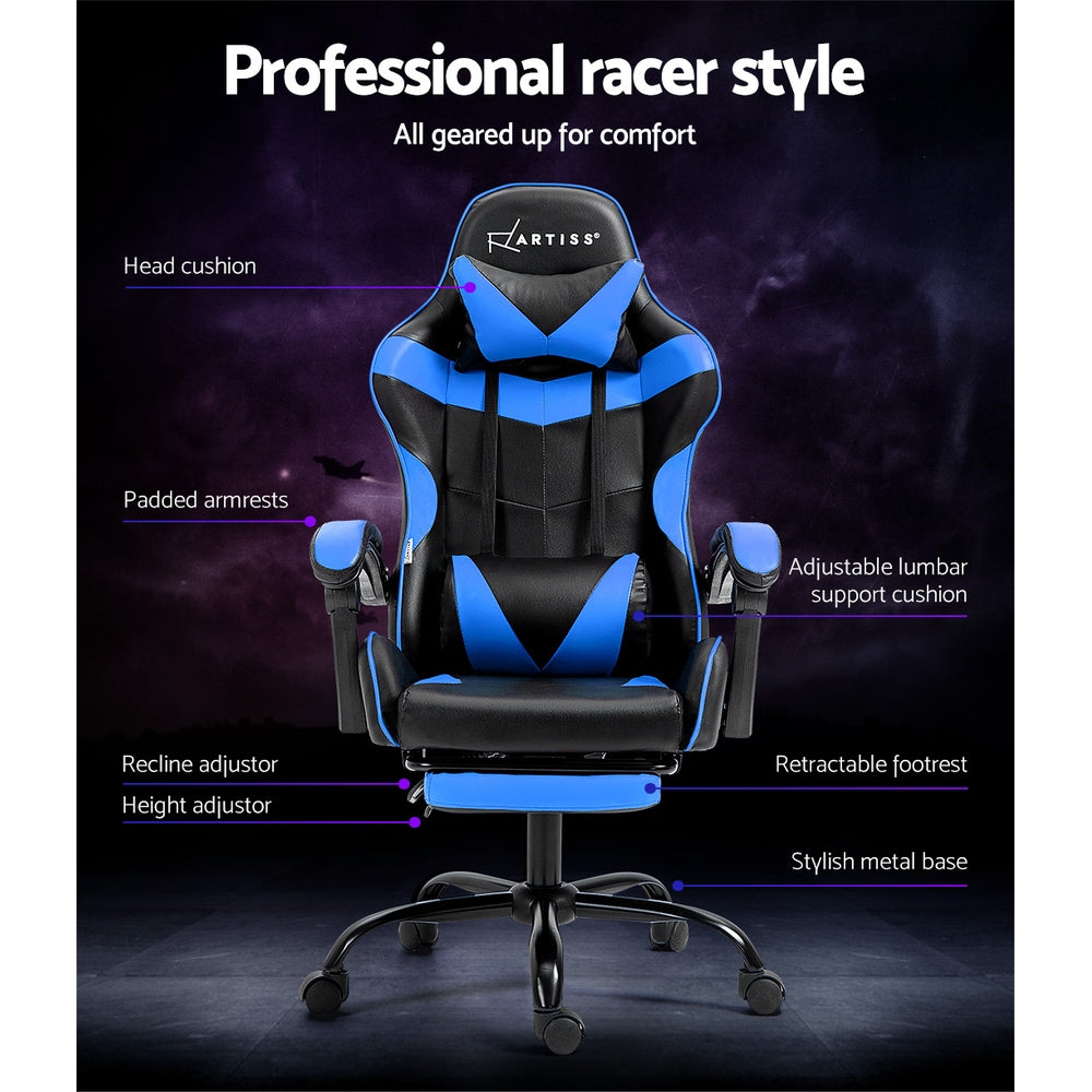 Artiss Gaming Office Chair Recliner Footrest Blue