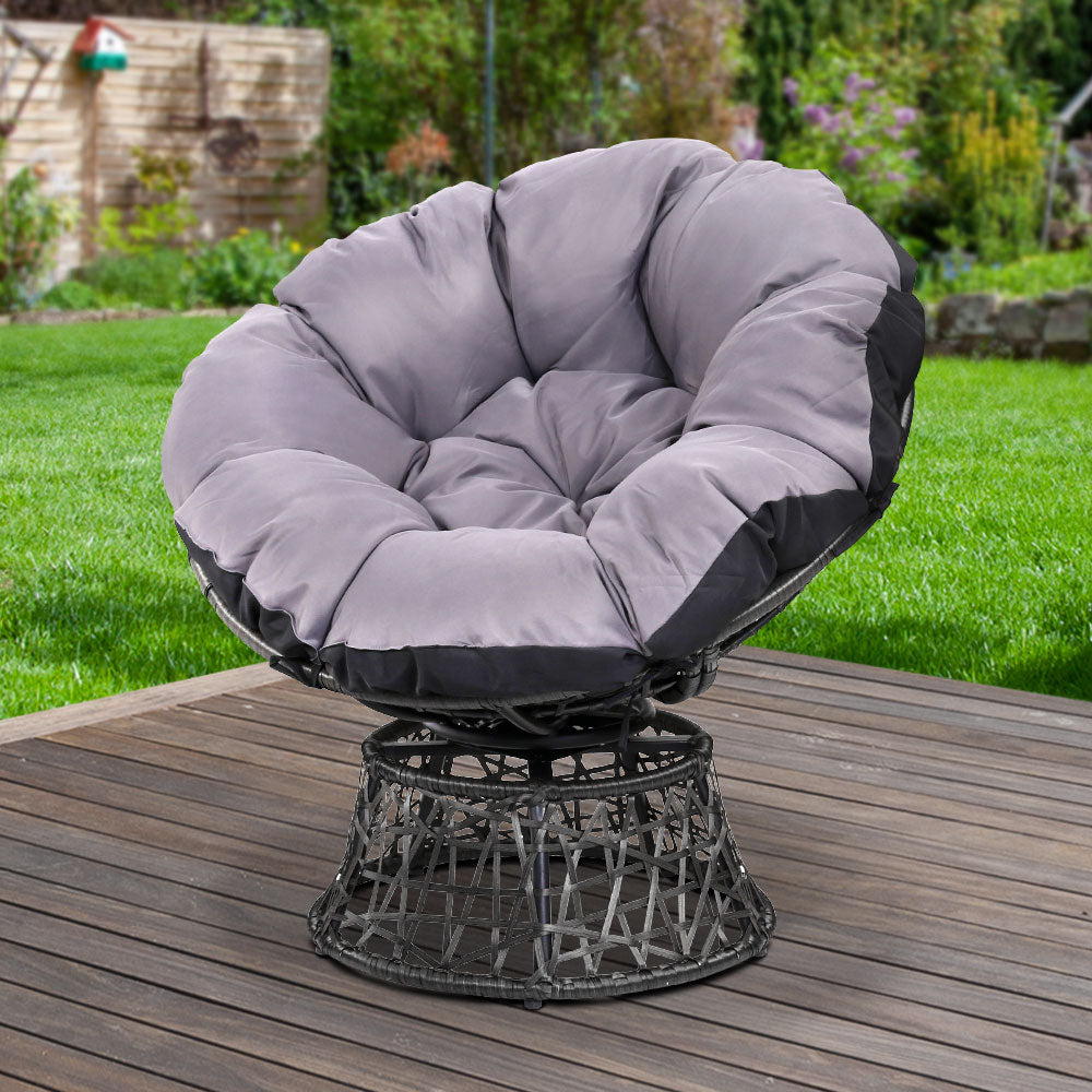 Gardeon Outdoor Chairs Outdoor Furniture Papasan Chair Wicker Patio Garden Black