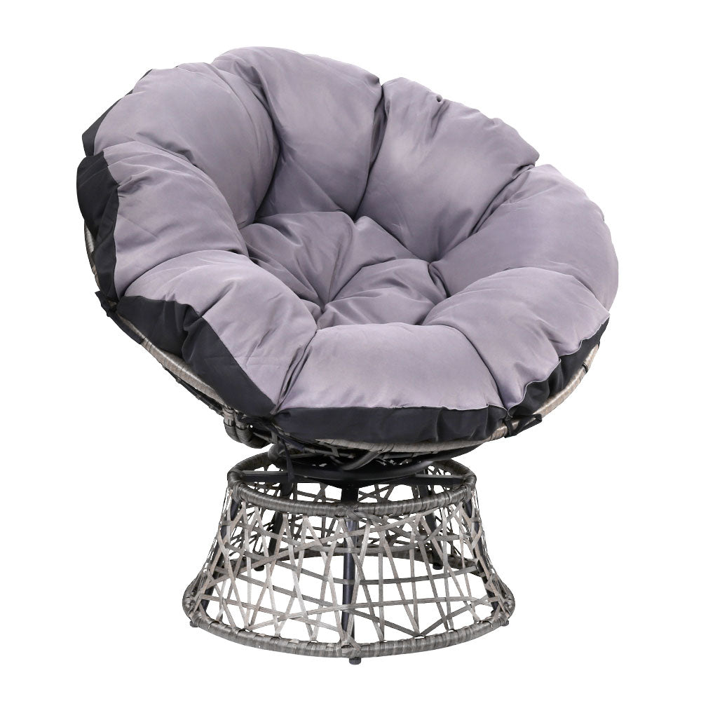 Gardeon Outdoor Chairs Outdoor Furniture Papasan Chair Wicker Patio Garden Grey