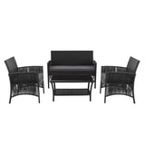 Gardeon 4PCS Outdoor Sofa Set Wicker Harp Chair Table Garden Furniture Black