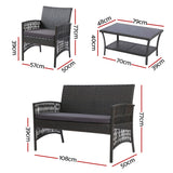 Gardeon 4PCS Outdoor Sofa Set Wicker Harp Chair Table Garden Furniture Grey