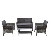 Gardeon 4PCS Outdoor Sofa Set with Storage Cover Wicker Harp Chair Table Grey