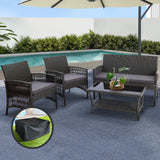 Gardeon 4PCS Outdoor Sofa Set with Storage Cover Wicker Harp Chair Table Grey