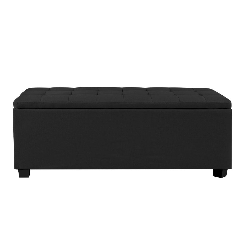 Artiss Storage Ottoman Blanket Box 97cm Linen Black