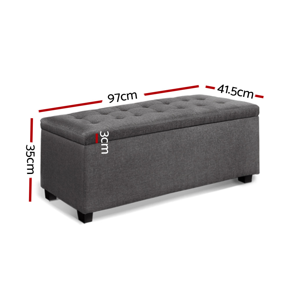 Artiss Storage Ottoman Blanket Box 97cm Linen Grey