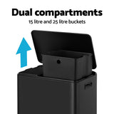 Cefito Pedal Bins Rubbish Bin Dual Compartment Waste Recycle Dustbins 40L Black