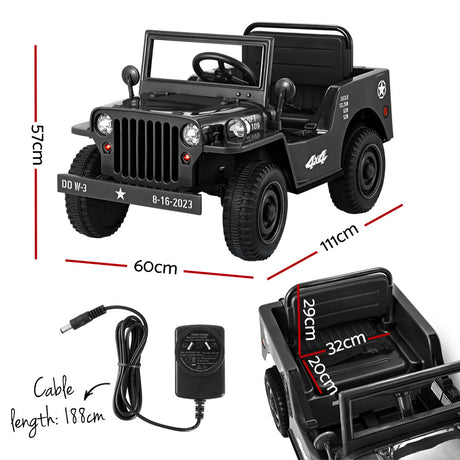 Rigo Kids Electric Ride On Car Jeep Military Off Road Toy Cars Remote 12V Black