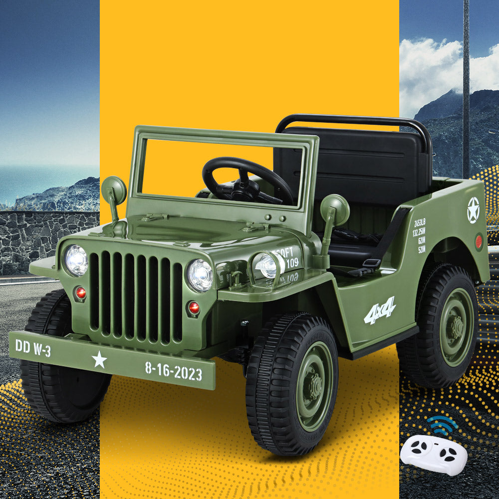 Rigo Kids Electric Ride On Car Jeep Military Off Road Toy Cars Remote 12V Olive