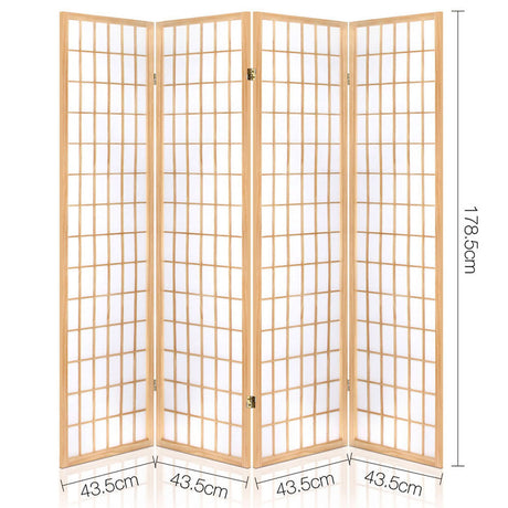 Artiss 4 Panel Room Divider Screen 174x179cm Natural