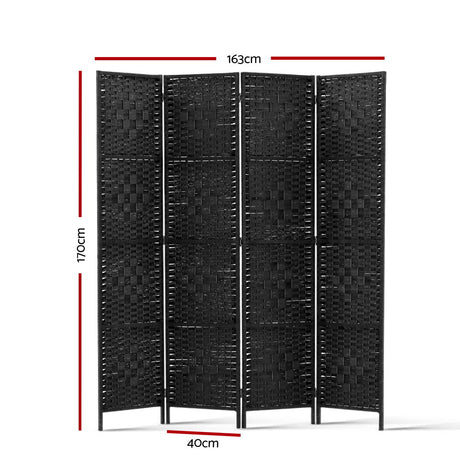 Artiss 4 Panel Room Divider Screen 163x170cm Woven Black