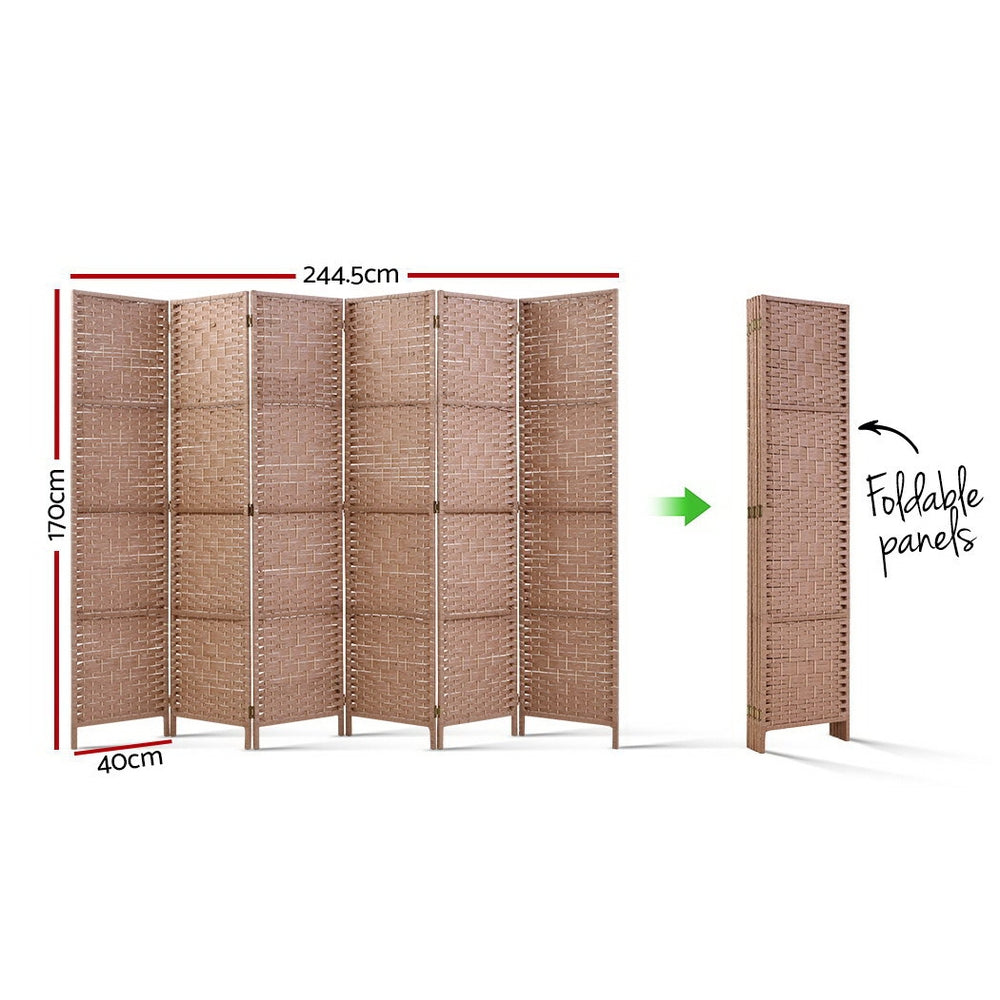 Artiss 6 Panel Room Divider Screen 245x170cm Woven Natural