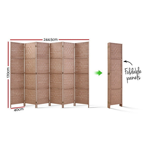 Artiss 6 Panel Room Divider Screen 245x170cm Woven Natural