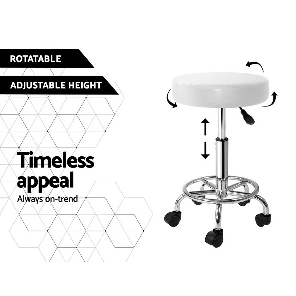 Artiss 2x Salon Stool Round Swivel Chair White