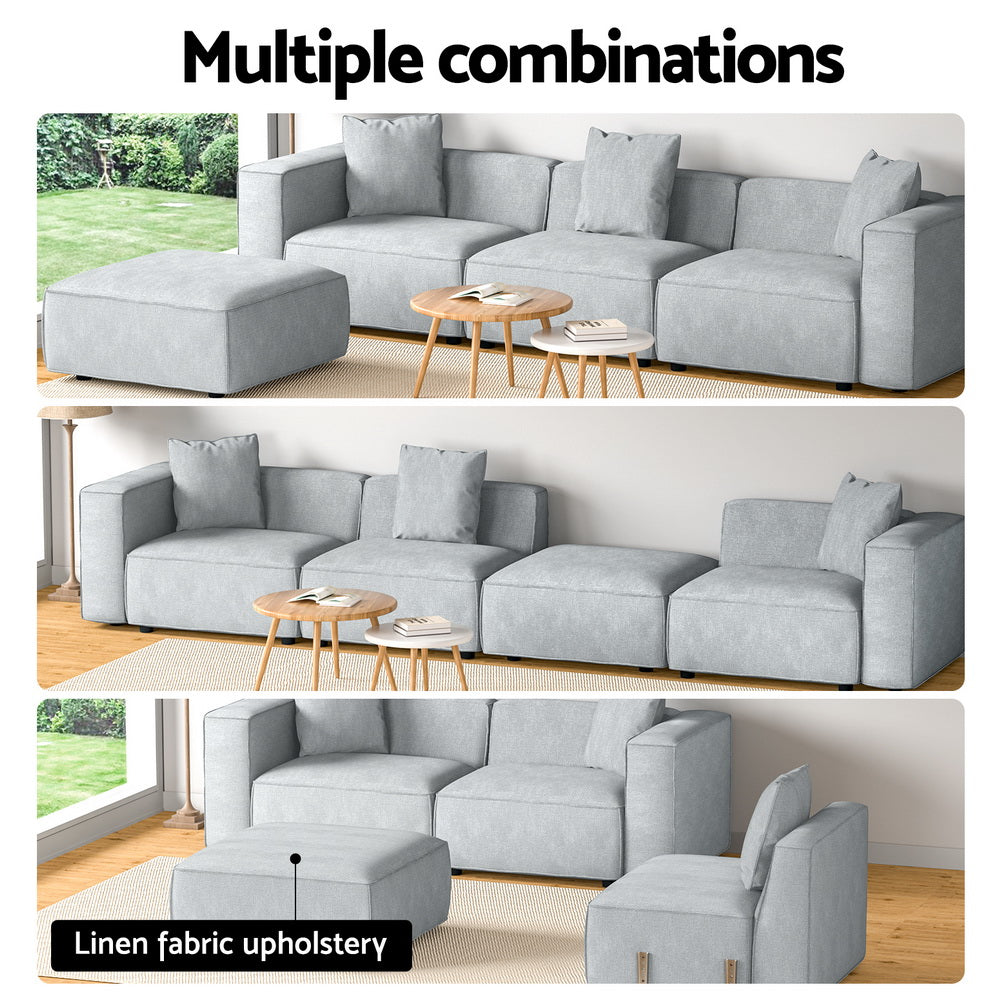 Artiss Modular Sofa Chaise Set 4-Seater Grey