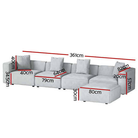 Artiss Modular Sofa Chaise Set 5-Seater Grey