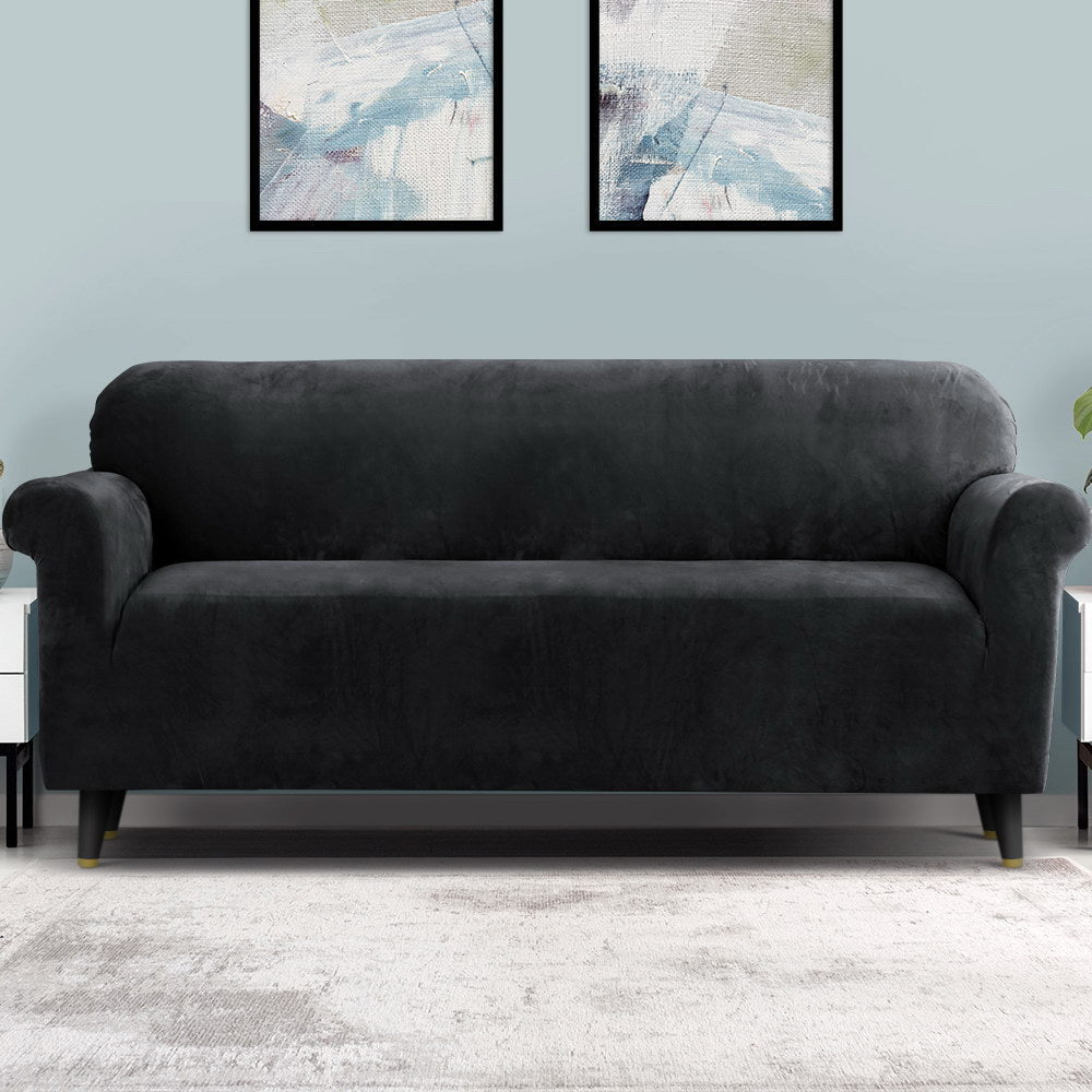 Artiss Sofa Cover Couch Covers 4 Seater Velvet Black