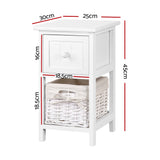 Artiss Bedside Table 1 Drawer with Basket Rustic White X2