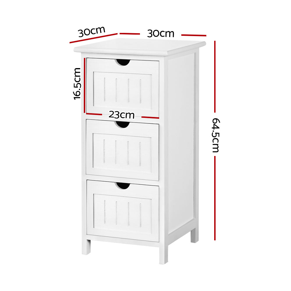 Artiss Bedside Table Bathroom Storage Cabinet 3 Drawers White