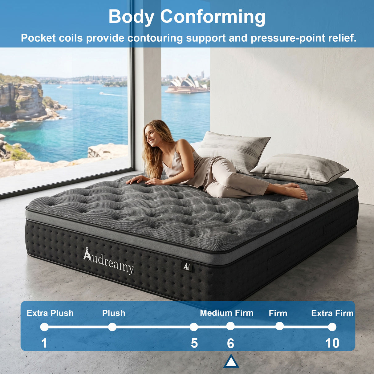 Audreamy Mattress Siena 35cm Euro Top Bamboo Charcoal Fabric 7-Zone Pocket Spring Medium Firm