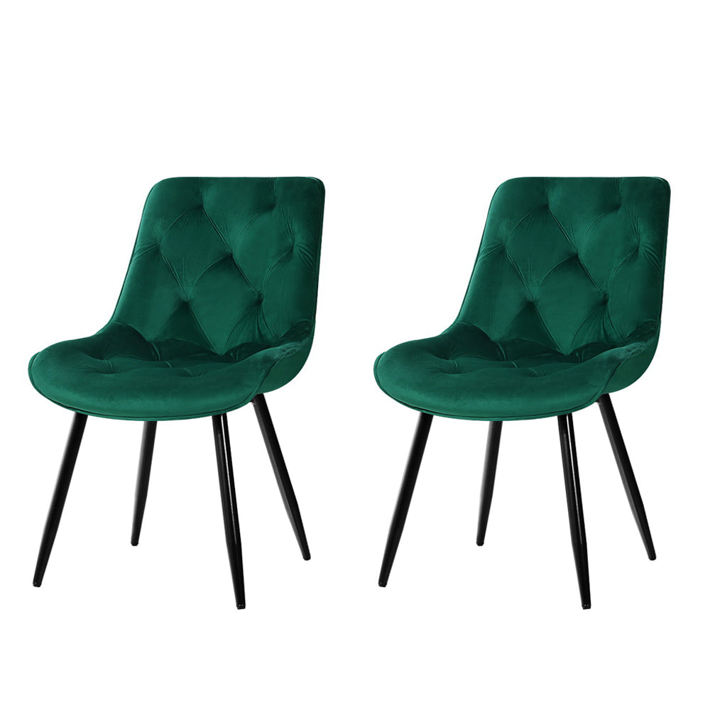 Artiss Dining Chairs Set of 2 Velvet Diamond Tufted Green