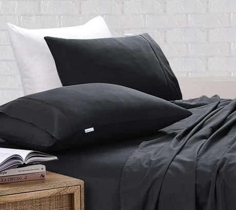 Elan Linen 100% Egyptian Cotton Vintage Washed 500TC Charcoal King Bed Sheets Set