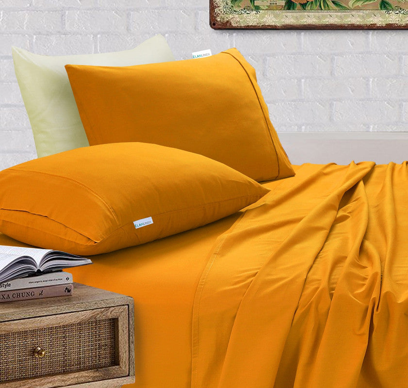 Elan Linen 100% Egyptian Cotton Vintage Washed 500TC Mustard King Bed Sheets Set