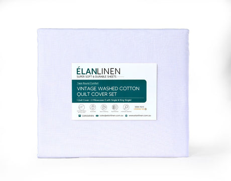 Elan Linen 100% Egyptian Cotton Vintage Washed 500TC White King Single Bed Sheets Set