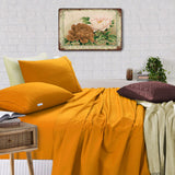 Elan Linen 100% Egyptian Cotton Vintage Washed 500TC Mustard 50 cm Deep Mega King Bed Sheets Set