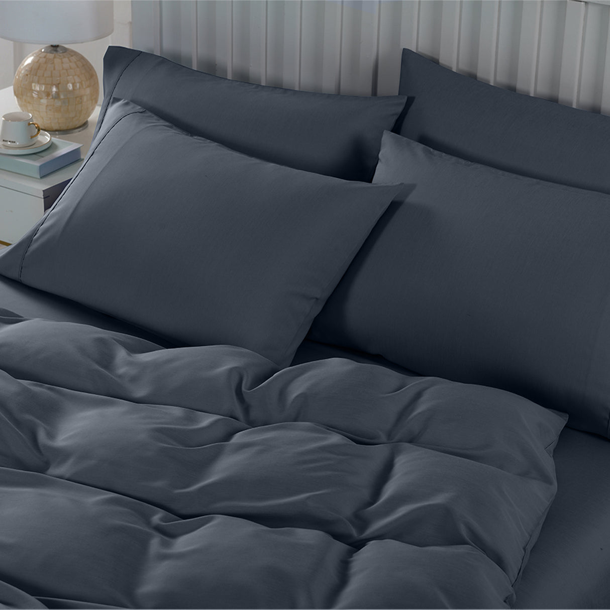 Royal Comfort 2000TC 6 Piece Bamboo Sheet & Quilt Cover Set Cooling Breathable - Queen - Charcoal