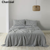 Royal Comfort Stripes Linen Blend Sheet Set Bedding Luxury Breathable Ultra Soft - Queen - Charcoal