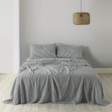 Royal Comfort Stripes Linen Blend Sheet Set Bedding Luxury Breathable Ultra Soft - Queen - Charcoal