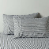 Royal Comfort Stripes Linen Blend Sheet Set Bedding Luxury Breathable Ultra Soft - Queen - Charcoal