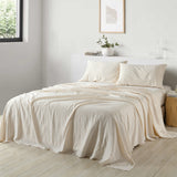 Royal Comfort Stripes Linen Blend Sheet Set Bedding Luxury Breathable Ultra Soft - King - Beige