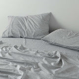 Royal Comfort Stripes Linen Blend Sheet Set Bedding Luxury Breathable Ultra Soft - King - Charcoal