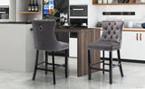 4X Velvet Bar Stools with Studs Trim Wooden Legs Tufted Dining Chairs Kitchen