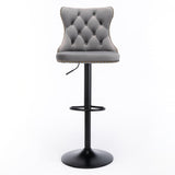 4x Height Adjustable Swivel Bar Stool Velvet Nailhead Barstool with Footrest