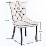 6x Velvet Dining Chairs Upholstered Tufted Kithcen Chair with Solid Wood Legs Stud Trim and Ring-Beige