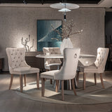 8x Velvet Dining Chairs Upholstered Tufted Kithcen Chair with Solid Wood Legs Stud Trim and Ring-Beige