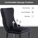 6x Velvet Upholstered Dining Chairs Tufted Wingback Side Chair with Studs Trim Solid Wood Legs for Kitchen