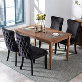 6x Velvet Upholstered Dining Chairs Tufted Wingback Side Chair with Studs Trim Solid Wood Legs for Kitchen