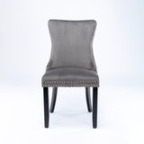 6x Velvet Upholstered Dining Chairs Tufted Wingback Side Chair with Studs Trim Solid Wood Legs for Kitchen